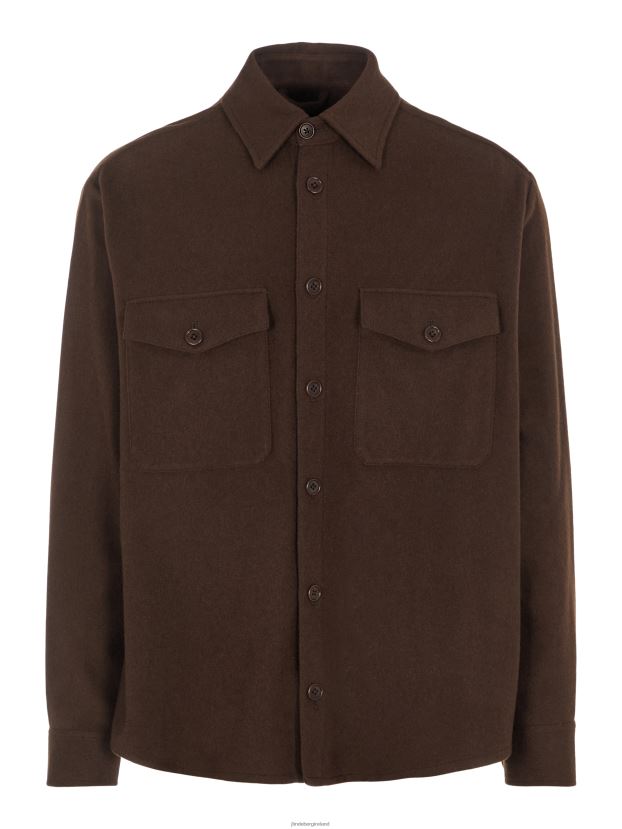 J.Lindeberg Men Flat Wool Loose Fit Overshirt Umber Brown Clothing BXV8X42499