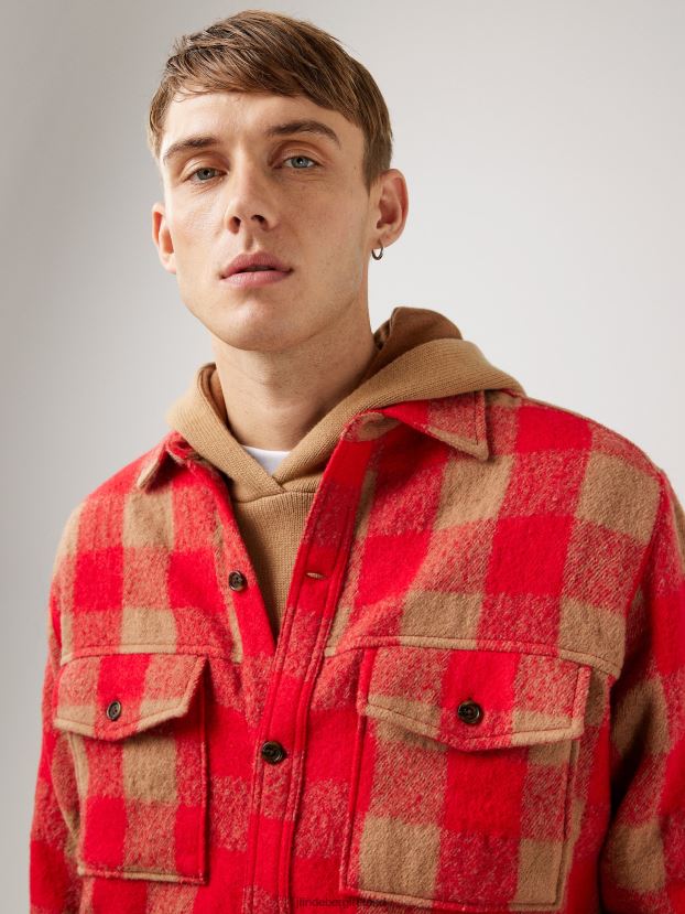 J.Lindeberg Men Gingham Loose Overshirt Red Bell Clothing BXV8X42468