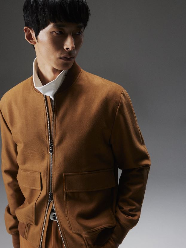 J.Lindeberg Men Thom Wool Twill Bomber Chipmunk Clothing BXV8X42377