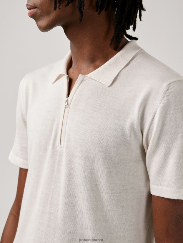 J.Lindeberg Men Nino Knitted Polo Whisper White Clothing BXV8X42113