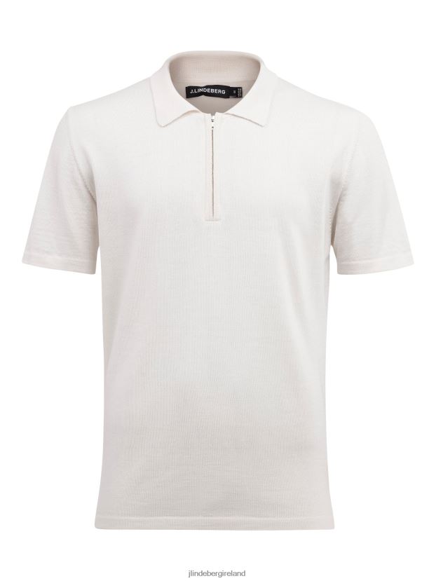 J.Lindeberg Men Nino Knitted Polo Whisper White Clothing BXV8X42113