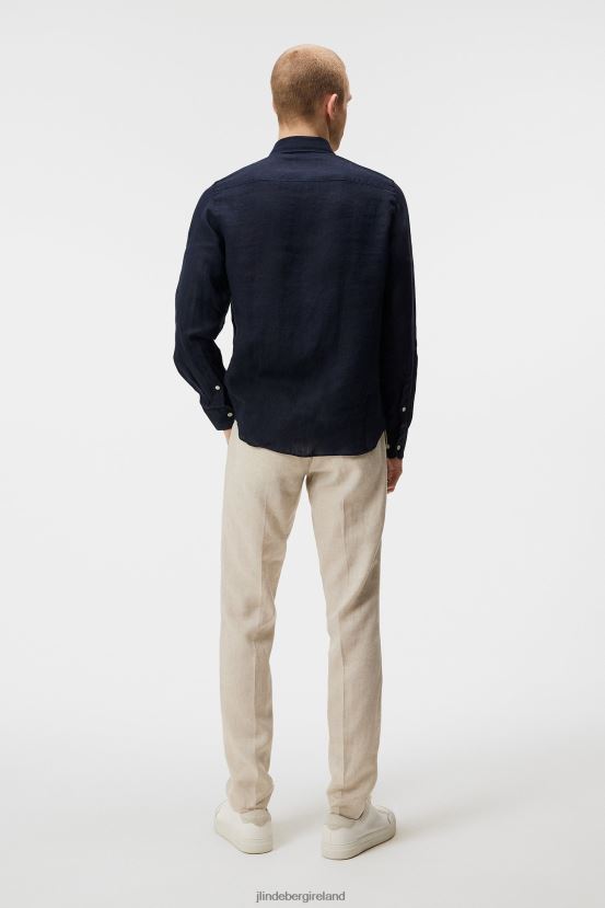 J.Lindeberg Men Clean Linen Slim Shirt Navy Clothing BXV8X41187