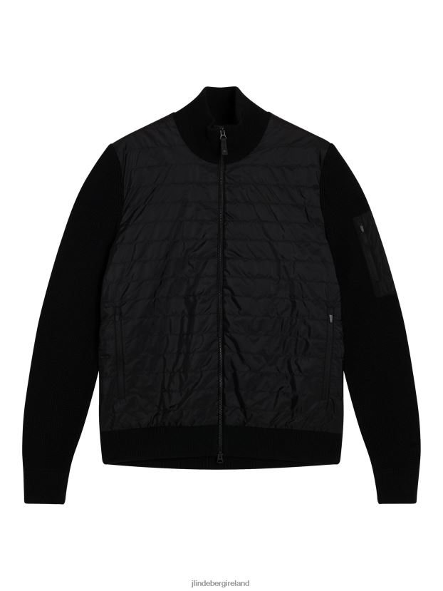 J.Lindeberg Men Beck Knitted Hybrid Jacket Black Clothing BXV8X4997