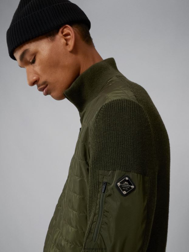 J.Lindeberg Men Beck Knitted Hybrid Jacket Forest Green Clothing BXV8X42299