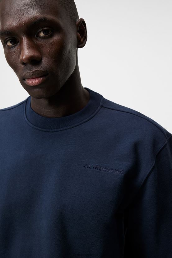 J.Lindeberg Men Chip Crew Neck Sweatshirt Navy Clothing BXV8X41070