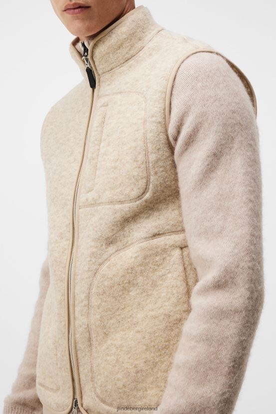J.Lindeberg Men Duncan Wool Fleece Vest Oyster Gray Clothing BXV8X41020