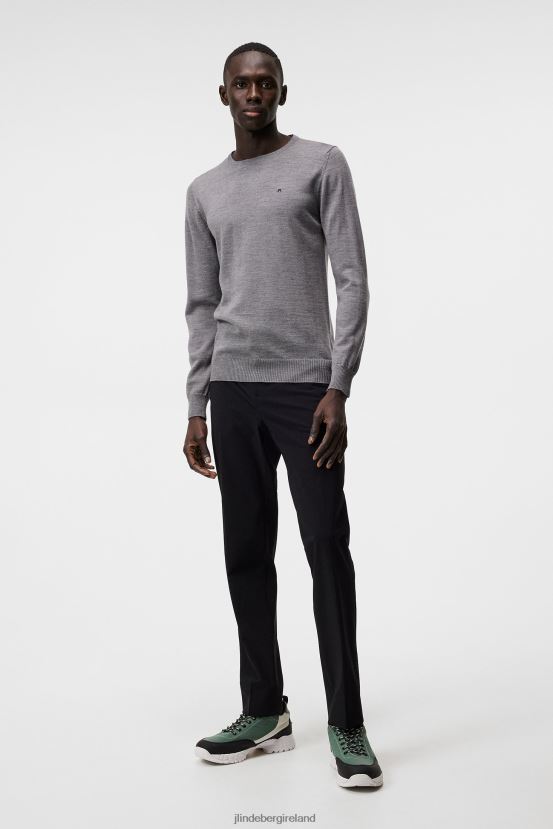 J.Lindeberg Men Lyle Merino Crew Neck Sweater Grey Melange Clothing BXV8X4986