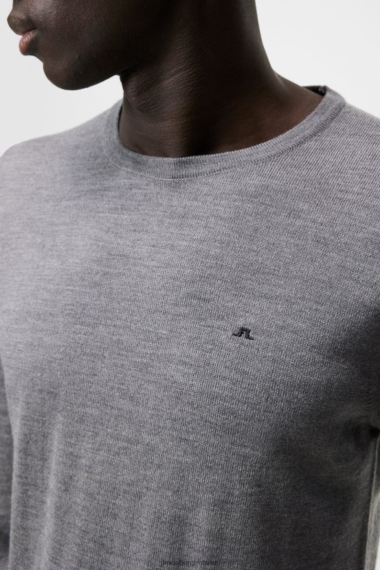 J.Lindeberg Men Lyle Merino Crew Neck Sweater Grey Melange Clothing BXV8X4986