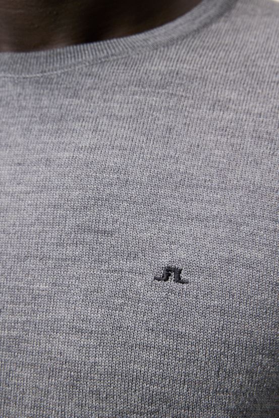 J.Lindeberg Men Lyle Merino Crew Neck Sweater Grey Melange Clothing BXV8X4986
