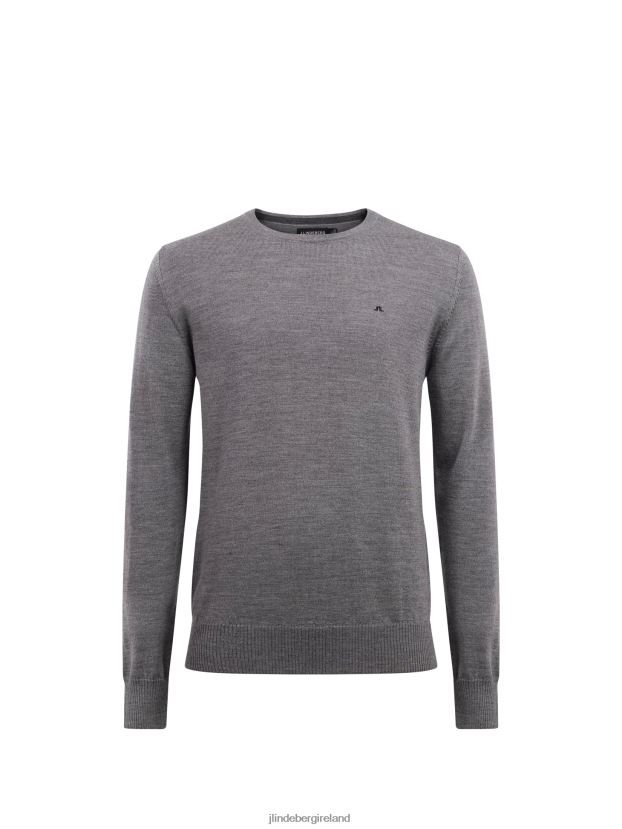 J.Lindeberg Men Lyle Merino Crew Neck Sweater Grey Melange Clothing BXV8X4986