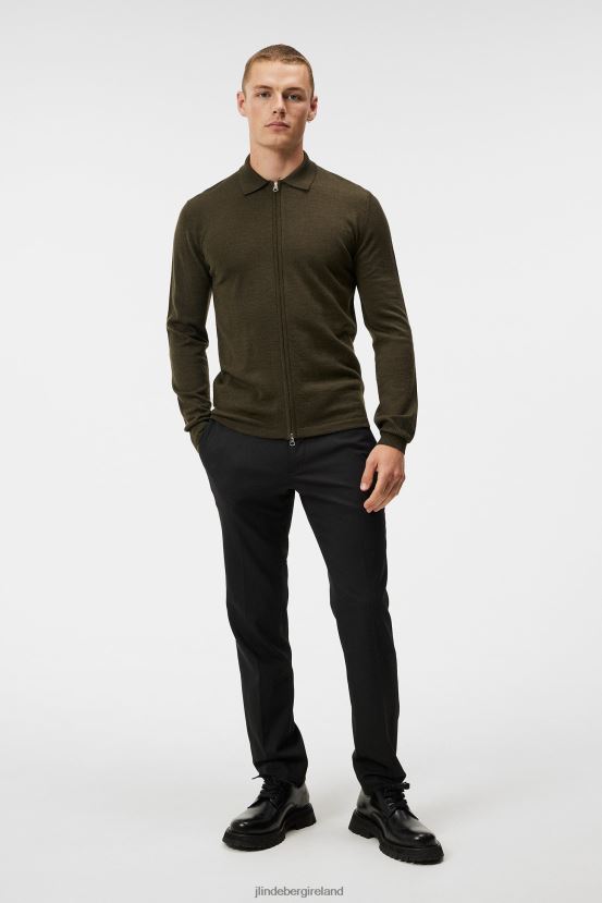 J.Lindeberg Men Nyle Merino Zip Cardigan Forest Green Clothing BXV8X41010