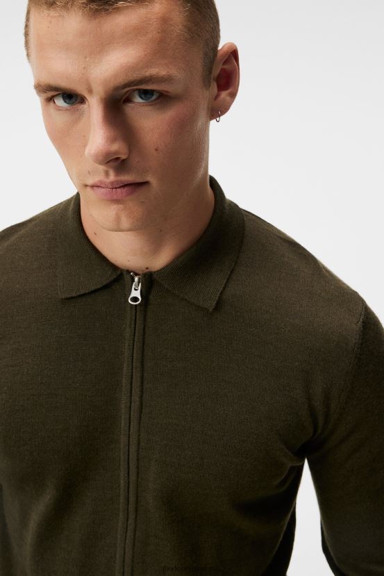 J.Lindeberg Men Nyle Merino Zip Cardigan Forest Green Clothing BXV8X41010