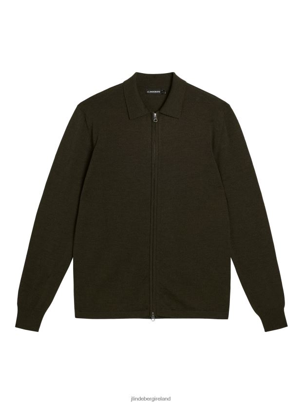 J.Lindeberg Men Nyle Merino Zip Cardigan Forest Green Clothing BXV8X41010