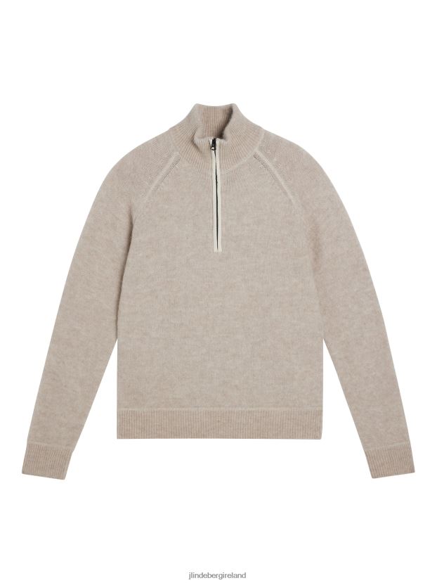 J.Lindeberg Men Wilton Half Zip Sweater Oyster Gray Clothing BXV8X41000