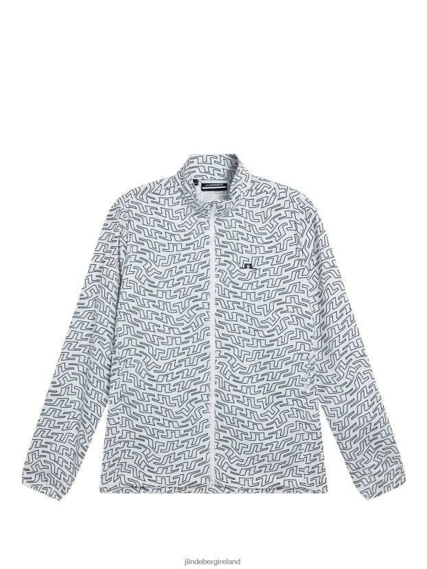 J.Lindeberg Men Ash Light Packable Print Jacket White Bridge Swirl Clothing BXV8X4705