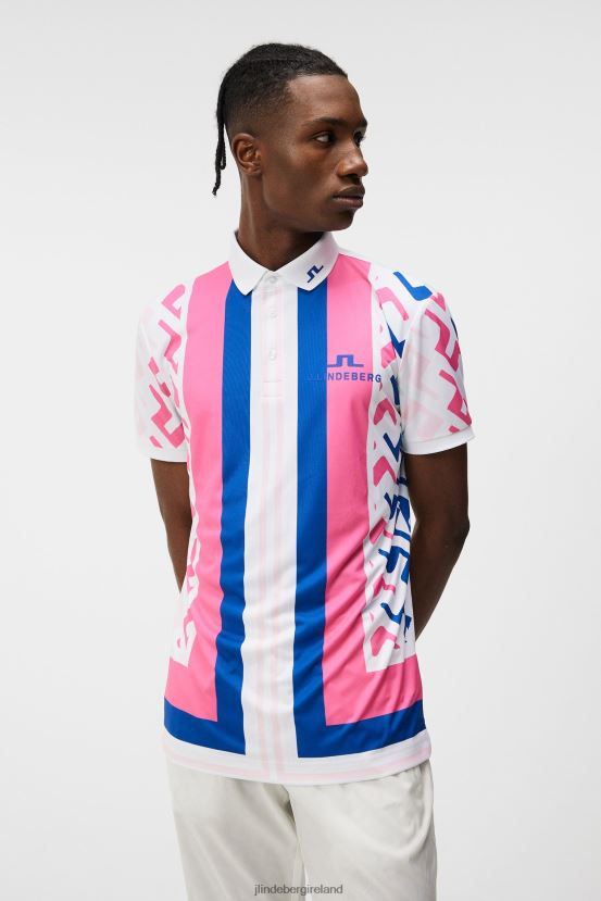 J.Lindeberg Men Tour Collection - Special Tour Tech Print Polo Pink Painted Bridge Clothing BXV8X4136 - Click Image to Close