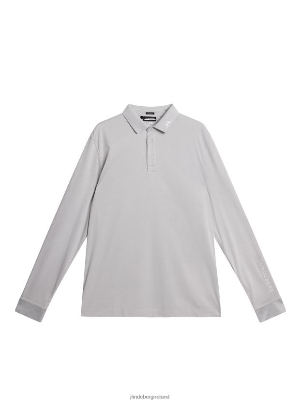 J.Lindeberg Men Tour Tech Long Sleeve Polo Light Grey Melange Clothing BXV8X4106