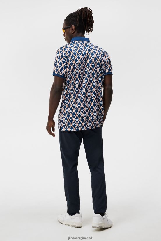 J.Lindeberg Men Tour Tech Print Polo Estate Blue Diamond Clothing BXV8X420 - Click Image to Close