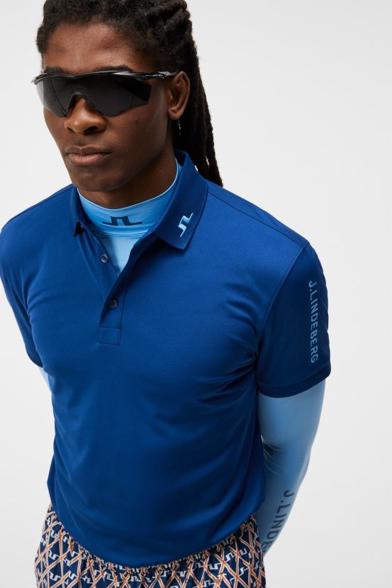 J.Lindeberg Men Tour Tech Slim Polo Estate Blue Clothing BXV8X487