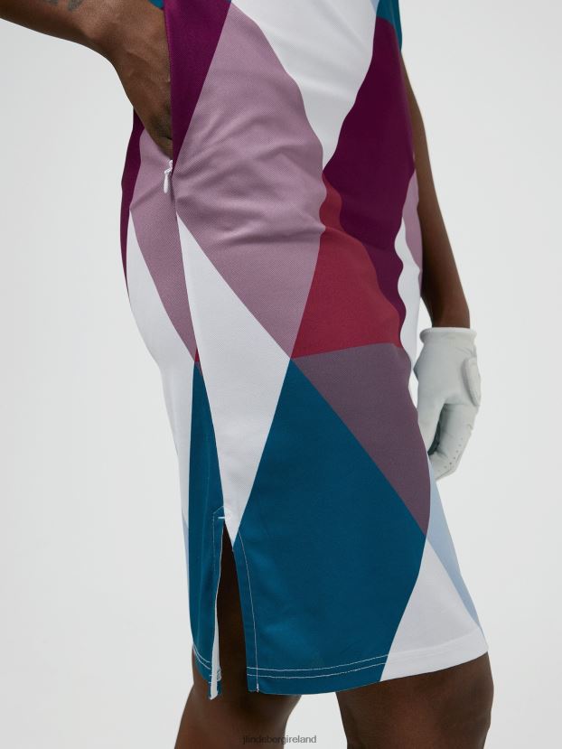 J.Lindeberg Women Issa Print Golf Dress White Argyle Clothing BXV8X42703