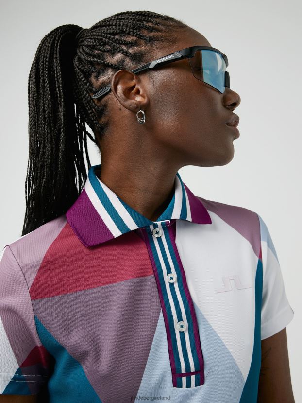 J.Lindeberg Women Issa Print Golf Dress White Argyle Clothing BXV8X42703