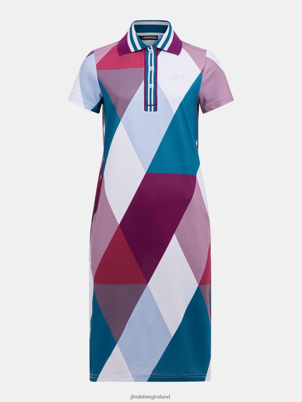 J.Lindeberg Women Issa Print Golf Dress White Argyle Clothing BXV8X42703