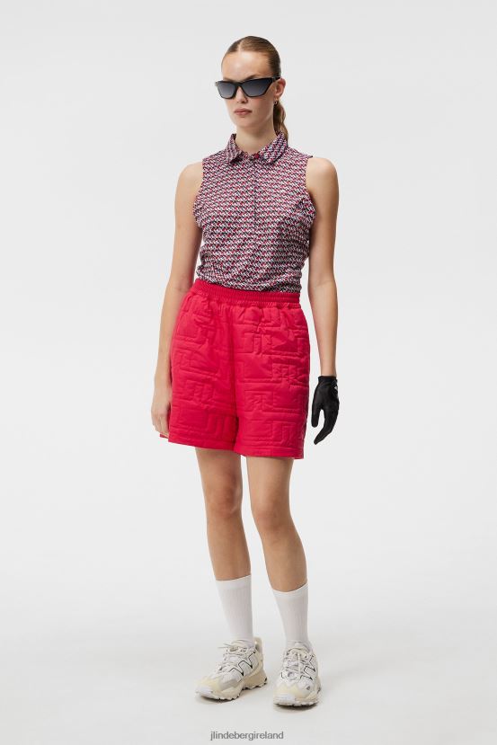 J.Lindeberg Women Dena Print Polo Micro Bridge Rose Red Clothing BXV8X41356