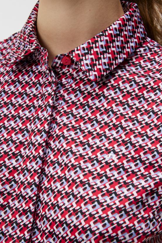 J.Lindeberg Women Dena Print Polo Micro Bridge Rose Red Clothing BXV8X41356