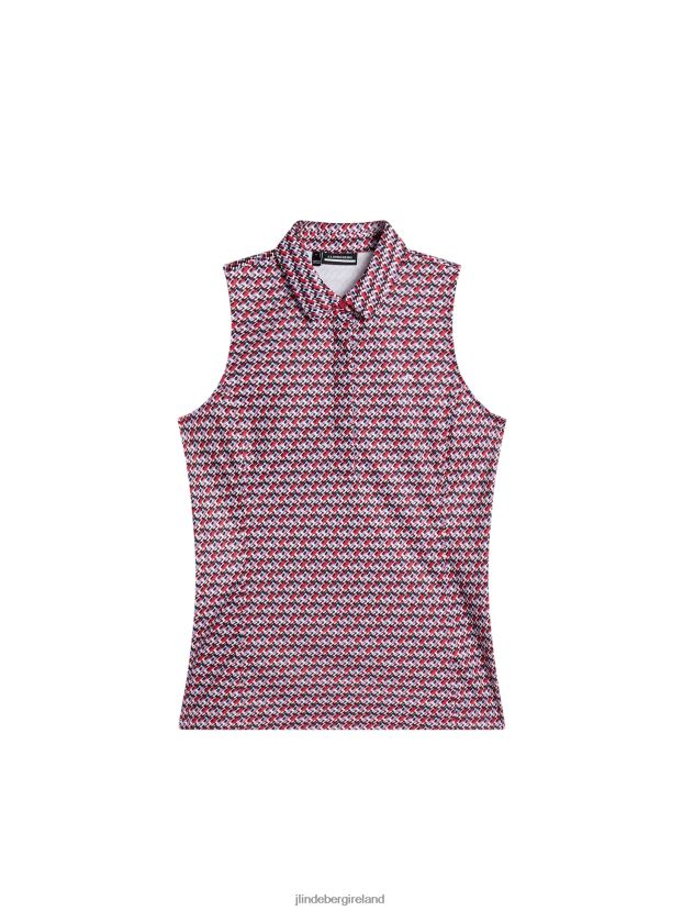 J.Lindeberg Women Dena Print Polo Micro Bridge Rose Red Clothing BXV8X41356