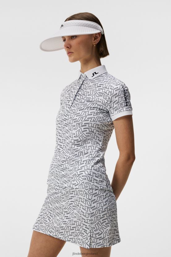 J.Lindeberg Women Tour Tech Print Polo White Bridge Swirl Clothing BXV8X41460